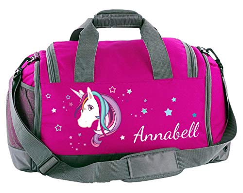 Mein Zwergenland Sporttasche Kinder mit Schuhfach und Nassfach Kindersporttasche 41L mit Namen personalisiert, Motiv Einhorn, in Pink  