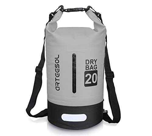 arteesol Dry Bag wasserdichte Tasche 5L/10L/20L/30L Wasserfester Beutel Packsack mit Langen Doppeltem Verstellbarer Schulterriemen für Schwimmen Bootfahren Kajak Wassensport Treiben (Grau, 10L)  