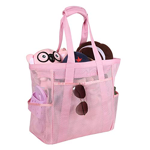 ROSA&ROSA Mesh Strandtasche Extra Große Faltbare Einkaufstaschen für Familie Urlaub Baden Shopper Reise Picknick (Pink)  