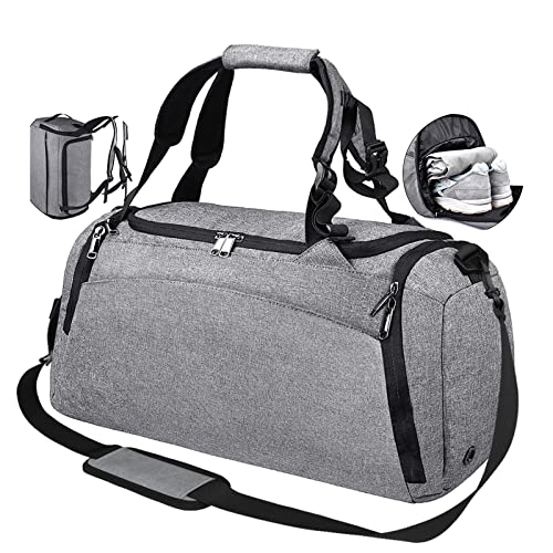 Sporttasche Männer Reisetasche mit Schuhfach Gym Fitness Tasche mit Rucksack-Funktion 40 Liter Groß Handgepäck Weekender für Herren und Damen/Frauen Gray  