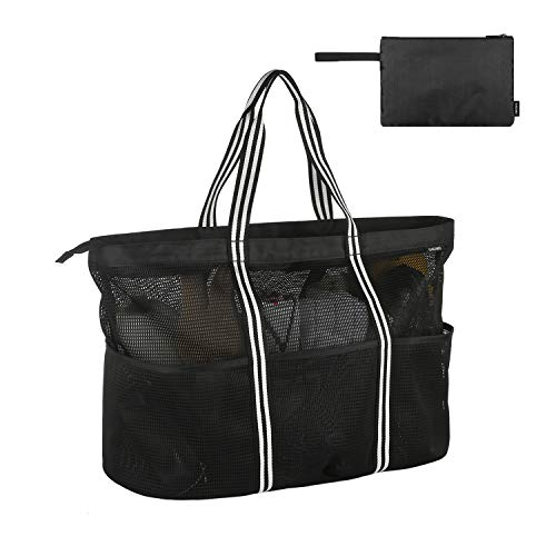 GAGAKU Extra Große Reisetasche Strandtasche Faltbare Handtaschen Netztasche für den Sommer Strand Shopping - Schwarz  