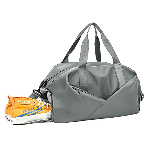 Sporttasche Reisetasche mit Schuhfach & Nassfach Schwimmtasche Sport Gym Bag Strand Urlaub Schule Weekender für Damen und Herren (grau)  