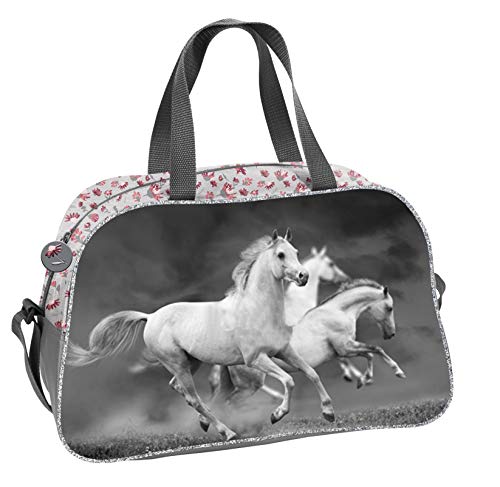 Ragusa-Trade Mädchen Kinder Sporttasche Reisetasche mit tollem Pferde Motiv (19HS) für Mädchen, grau, 40 x 25 x 13 cm  