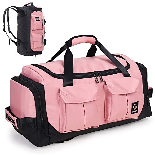 Sporttasche mit Rucksackfunktion für Damen Herren GOPHRALOVE Große Kapazität Reisetasche mit Schuhfach and Nassfach 30L (Rosa)  
