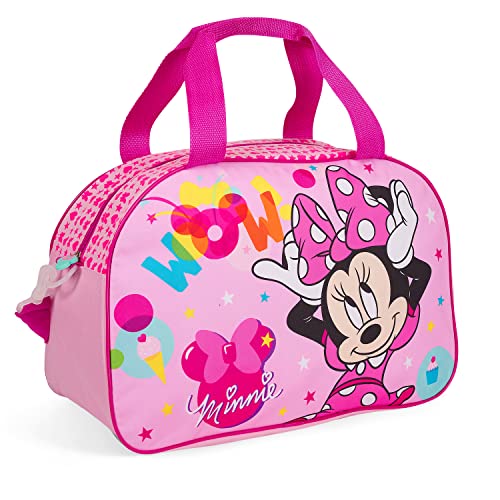 Minnie Mouse Sporttasche für Kleine Mädchen - Rosa Kinder Schwimmtasche Wasserdicht mit Minni Maus - Umhängetasche Duffel Bag Pink für Kleinkind Kindergarten - 35x22x15 cm - Perletti  