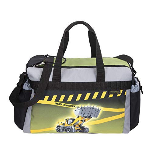 Primus-Versand Bulldozer - Bagger - McNeill Schulsporttasche Sporttasche Schwimmtasche mit NASSFACH Freizeittasche Kindertasche, Grau / Gelb, Maße: B 37 x H 25 x T 20 cm  