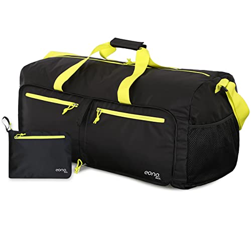 Amazon Brand - Eono Faltbare 90L Reisetasche für alle Reisegepäcktaschen, Urlaubstasche mit Mehreren Taschen für Damen und Herren (Schwarz + Gelb)  