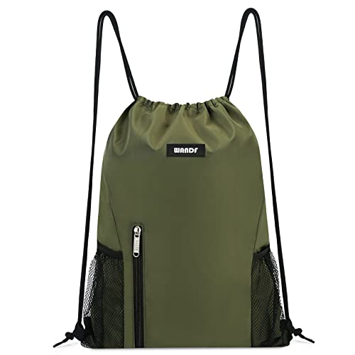 WANDF Kordelzug Rucksack String Bag Wasserabweisende Cinch Bag Nylon Schwimmtasche für Gym Shopping Sport Yoga (Dunkelgrün)  